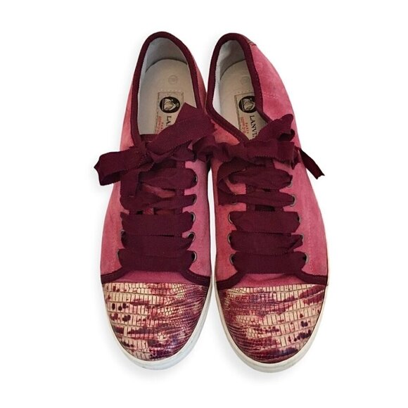 Lanvin suede sneakers‎ with lizard cap toe,  size 39EU, Pink/Red - Picture 2 of 11